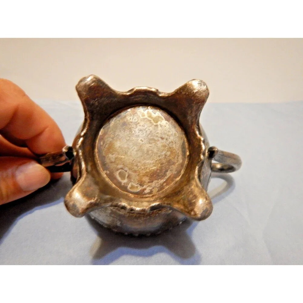 Antique Silverplate Sugar Bowl Twin Handle Footed Gadroon Border Scroll Feet